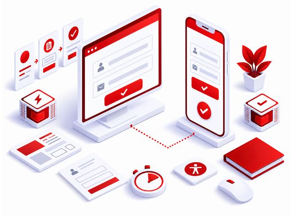 Klare Formulare auf Desktop und Smartphone mit erfolgreichem Abschluss